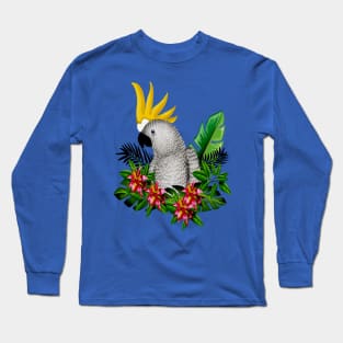 Parrot Tropical Floral White Long Sleeve T-Shirt